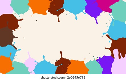 Colorful frame with splatters of paint in different colors. Flat vector illustration isolated on white background
