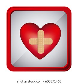 colorful frame square button heart band aid in cross form vector illustration