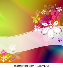 Colorful frame with translucent white stripe and flowers (vector EPS 10)