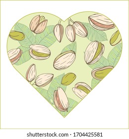 Farbige Rahmen Vektorillustration Herzen Pistachios. Handgezeichneter Nacktstil