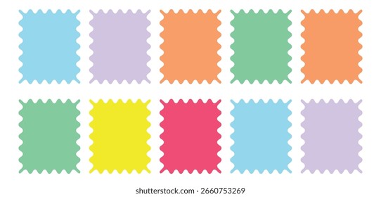 Colorful frame with zigzag edge. Rectangular jagged curved box element. Geometric zig zag wavy stickers. Wavy Scalloped Rectangular and Oval Frames Collection. Rectangle shape frame with zigzag edge.
