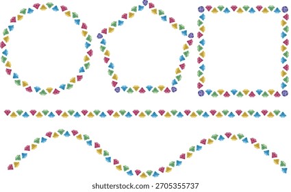 Colorful frames and borders made of sparkling diamonds, various shapes