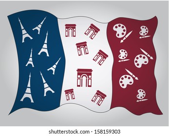 a colorful france flag with some white silhouettes within it