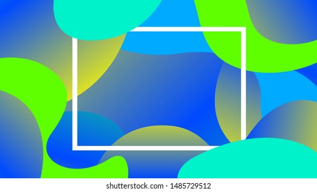colorful free form shapes gradient and white frame, blob geometry wave flat lay for copy space, future geometric wavy blue, free form fluid fashionable, minimal gradients disco light sparkle colors