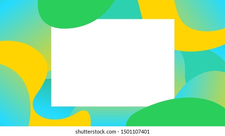 colorful free form shapes gradient and white frame, blob geometry wave flat lay for copy space, future geometric wavy green, free form fluid fashionable, minimal gradients disco light sparkle colors