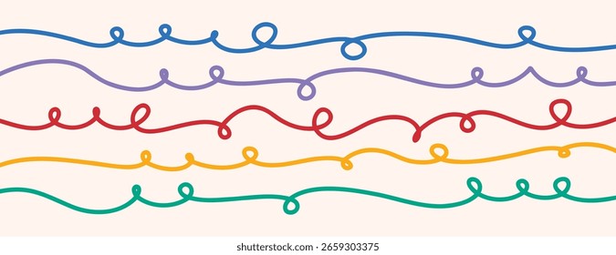 Colorful freehand threads background. Trendy contemporary hand drawn doodle illustration. Cute cartoon drawing abstract background. Vector illustration