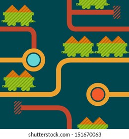 Colorful freight train with cargo. Seamless pattern.