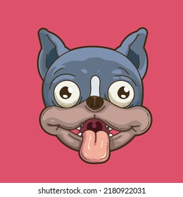 Colorful french bulldog animal character illustration profile smiling happily on red background