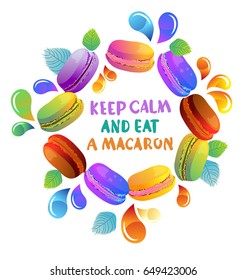 Colorful french macaron cookies with drops, beautiful background for design, Vector