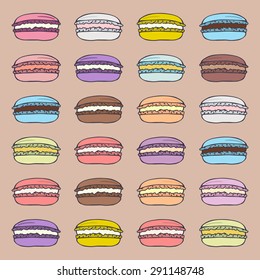 Colorful french macaroons on beige background. Vector illustration eps8