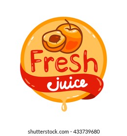 Colorful fresh apricot juice emblem, vector illustration for your design.