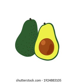 Colorful fresh avocado whole, half. Flat cartoon organic fruits.
Healthy food. Vector illustration.