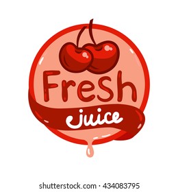 Colorful fresh cherry juice emblem, vector illustration for your design.