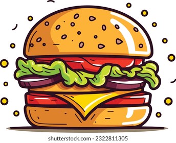 Colorful Fresh Food: Bread, Cheese, Fruit, and Vegetables burger on White Background, burger illustration on isolated white background