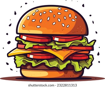Colorful Fresh Food: Bread, Cheese, Fruit, and Vegetables burger on White Background, burger illustration on isolated white background