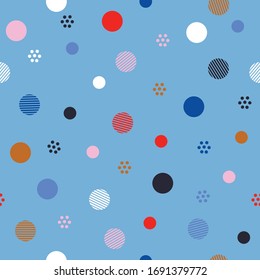 Colorful and fresh mood Geometry  artwork poster with simple polka dots shape seamless pattern in vector EPS10 design for fashion,fabric,web,wallpaper,wrapping and all prints on light blue