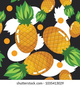Colorful Fresh Pineapple Fruit Seamless Pattern.