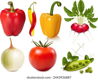 Colorful fresh vegetables set isolated, organic healthy food, vegetables collection, vector illustration