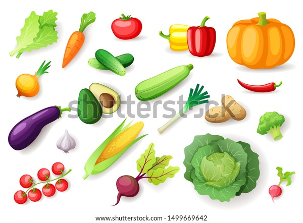 カラフルな新鮮な野菜セット 有機的なヘルシーフード 野菜コレクション ベクターイラスト のベクター画像素材 ロイヤリティフリー