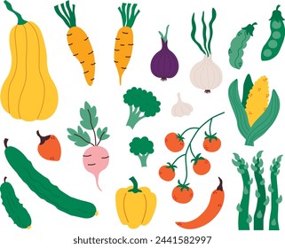 Colorful fresh vegetables set. Vegetables vector icons. Healthy eating, vegan conception