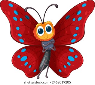Colorful, friendly butterfly with big eyes and smile