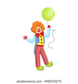 Colorful Friendly Clown With Balloon In Classic Outfit