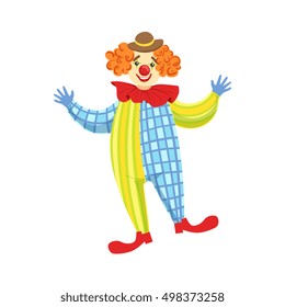 Colorful Friendly Clown In Derby Hat And Classic Outfit