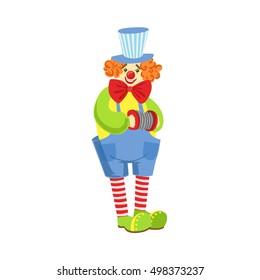 Colorful Friendly Clown With Miniature Accordion In Classic Outfit