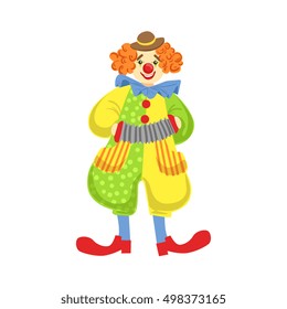 Colorful Friendly Clown Playing Accordion In Classic Outfit