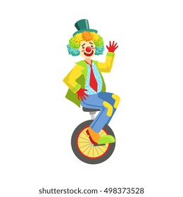 Colorful Friendly Clown With Rainbow Wig In Classic Outfit