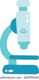 Ilustração colorida e amigável do microscópio, com design azul e azul claro, ideal para materiais educacionais ou temas de ciência infantil. Este microscópio alegre simboliza a exploração
