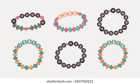 Colorful friendship bead bracelet set. Craft Bracelet Vector Illustration.