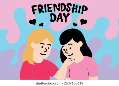 colorful Friendship Day Illustration with Happy Diverse Friends - One Friend Comforting Another A heartwarming outline showing one friend offering comfort to another who is feeling sad or upset. 