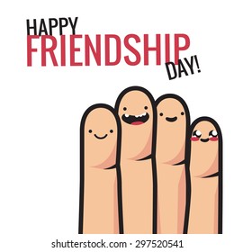 Colorful friendship  illustration with four funny smiling fingers. Vector abstract illustration