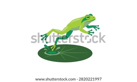 Colorful frog jumping over water lily vibrant pond scene lush greenery natural habitat lively fresh environment