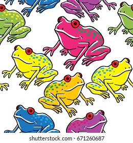 Colorful Frog Seamless Pattern Hand Drawing Illustration