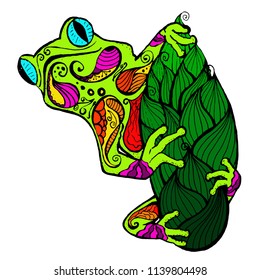 colorful frog in the style of zentangle