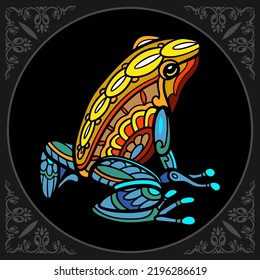 Colorful frog zentangle arts isolated on black background
