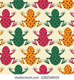 Colorful frogs hand drawn vector illustration. Jungle animal seamless pattern for kids fabric or wallpaper.