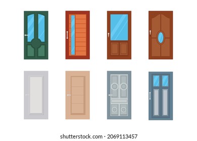 Colorful front door for houses and buildings in flat design style isolated, vector illustration.