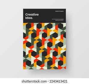 Colorful front page A4 design vector concept. Bright geometric shapes booklet illustration.