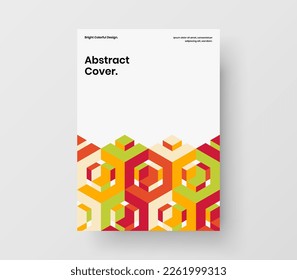 Colorful front page design vector template. Modern mosaic hexagons brochure illustration.