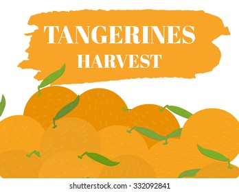 Colorful fruit background for design of posters about the festival on the harvest of tangerines in autumn and in late summer. Vector illustration