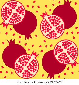 Colorful fruit background. Repeating pomegranates. Seamless vector pattern.
