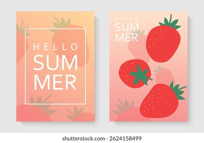 Colorful fruit background, vector set of cards. Minimalist poster with orange on color background. Summer and spring bright design of menu and drinks, promotion, advertising, wallpaper.