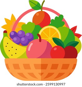 A colorful  fruit basket featuring various fruits 