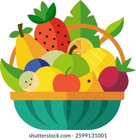 A colorful  fruit basket featuring various fruits 
