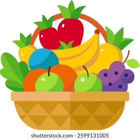 A colorful  fruit basket featuring various fruits 