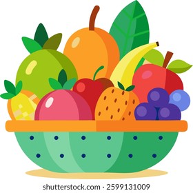 A colorful  fruit basket featuring various fruits 