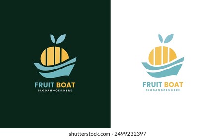 Colorful Fruit and Boat Combination shape of ship and sailboat. Suitable for fruit shop logo, natural products, etc. Free Vector illustration EPS10 file.